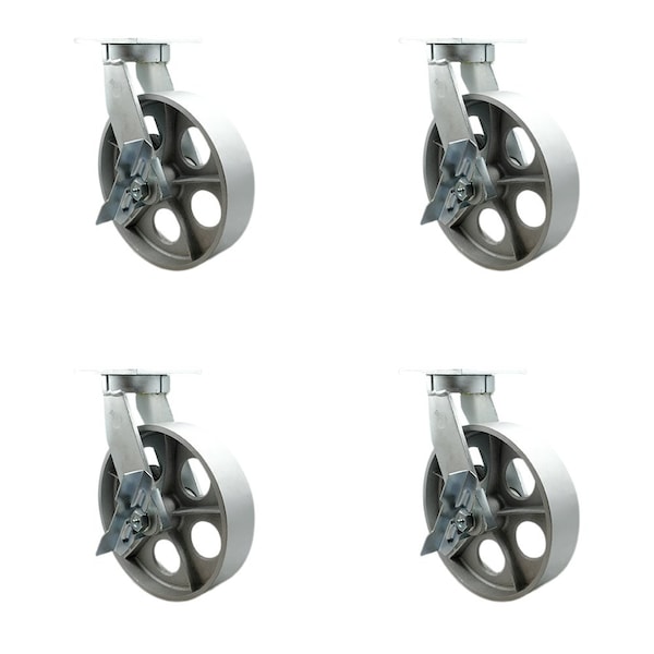 10'' Heavy Duty Semi Steel Cast Iron Swivel Caster Set with Brakes, 4PK